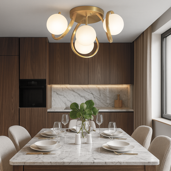 Люстра золота стельова з 4 білими матовими плафонами D-40 cm E27x4 Gold Swirl Bollo 251188-100006715