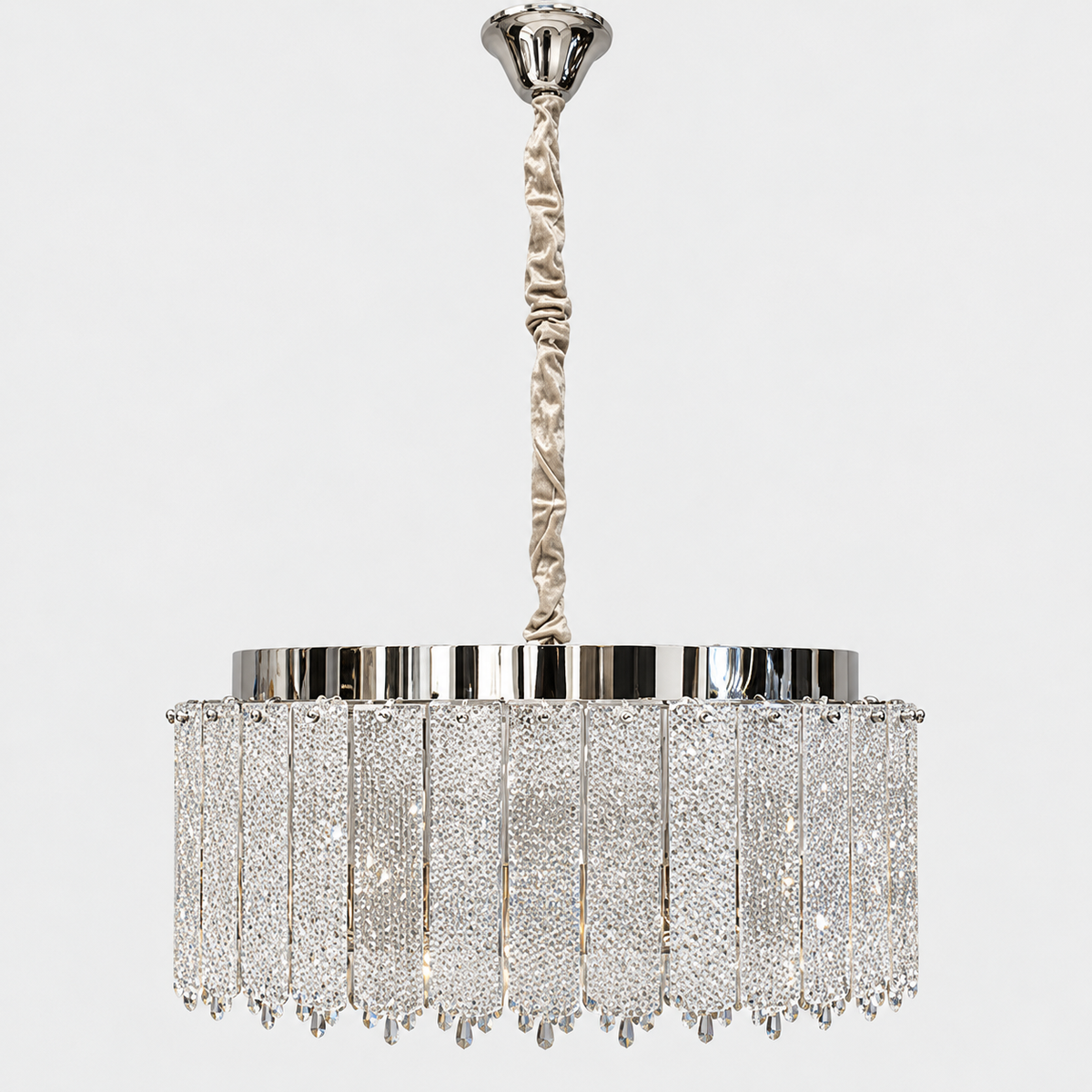 Люстра підвісна срібна з кришталевим плафоном D - 57 cm Led 90W + E14 x 8 Chrome Crystal Fairy 260935-100009032