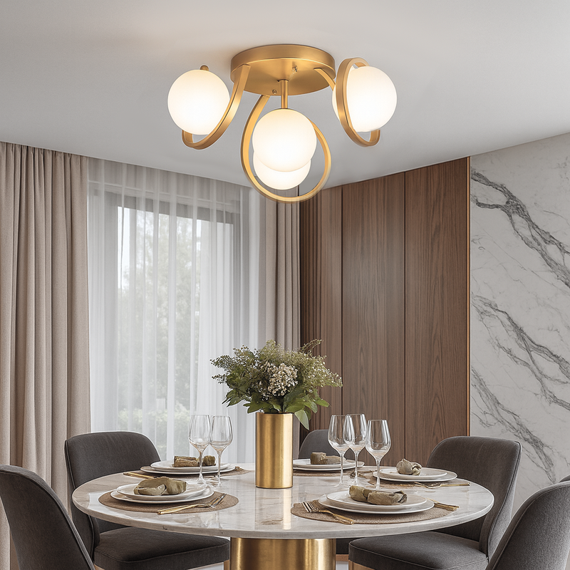 Люстра золота стельова з 4 білими матовими плафонами D-40 cm E27x4 Gold Swirl Bollo 251188-100006715