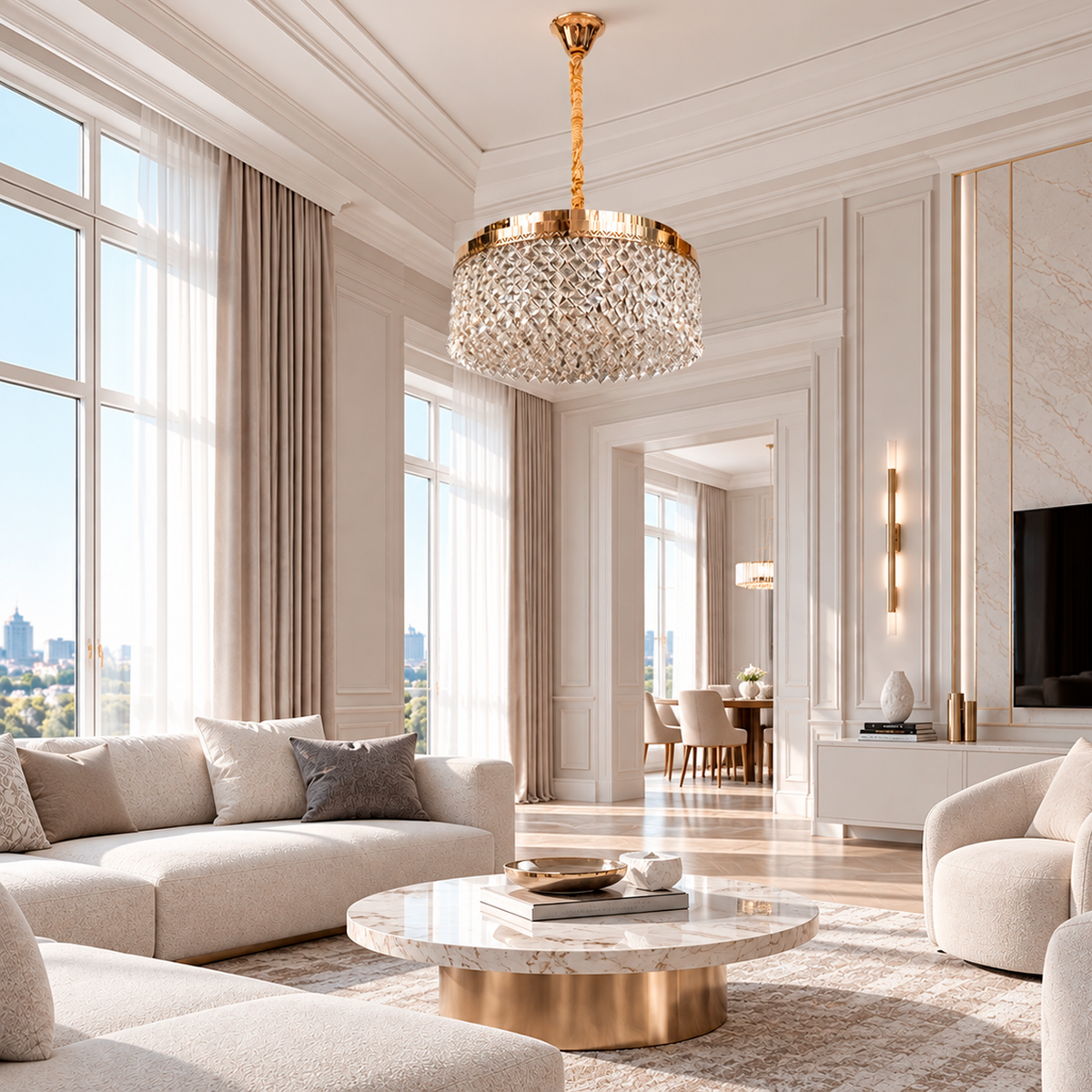 Люстра золота підвісна з кришталевим плафоном D - 55,5 cm Led 89W + E14 x 8 Gold Crystal Rombs 260935-100009025