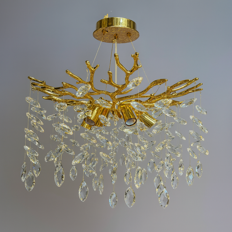 Люстра золота з кришталевим плафоном D-48 cm E14x6 Gold Crystal Cascade 251153-100006737