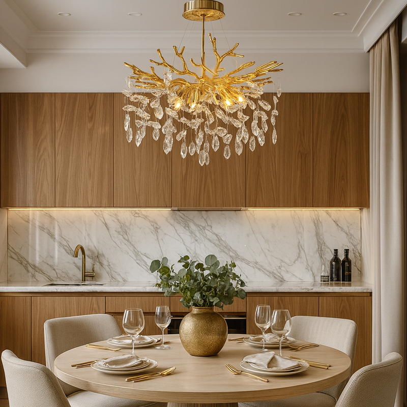 Люстра золота з кришталевим плафоном D-48 cm E14x6 Gold Crystal Cascade 251153-100006737