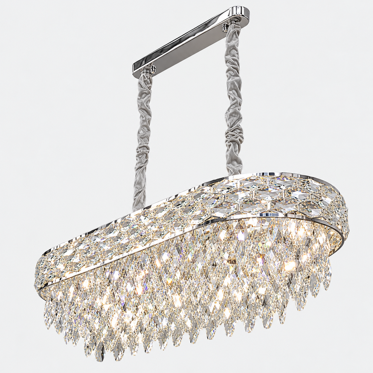 Люстра видовжена срібна з кришталевим плафоном L - 79 cm E14 x 10 Chrome Crystal Coliseum 260935-100009038