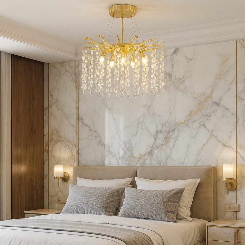 Люстра золота з кришталевими краплинами D-45 cm E14x6 Gold Crystal Drops 251153-100006741