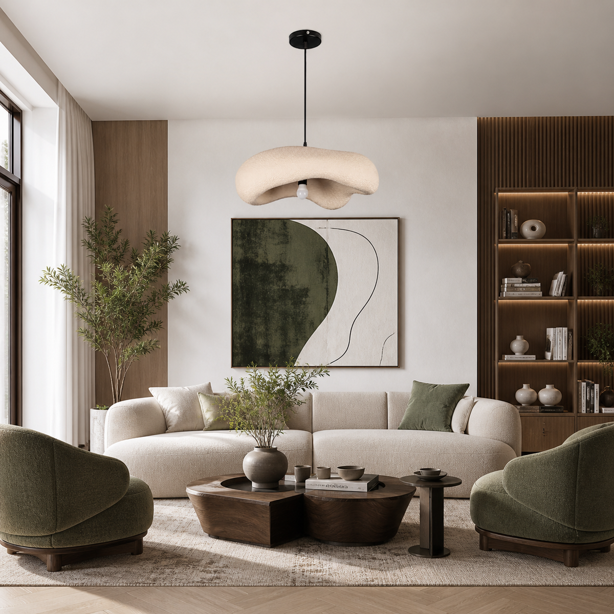 Підвісний світильник бежевий L - 60 cm H - 22 cm E27 Beige Wabi Sabi 260531-100007902