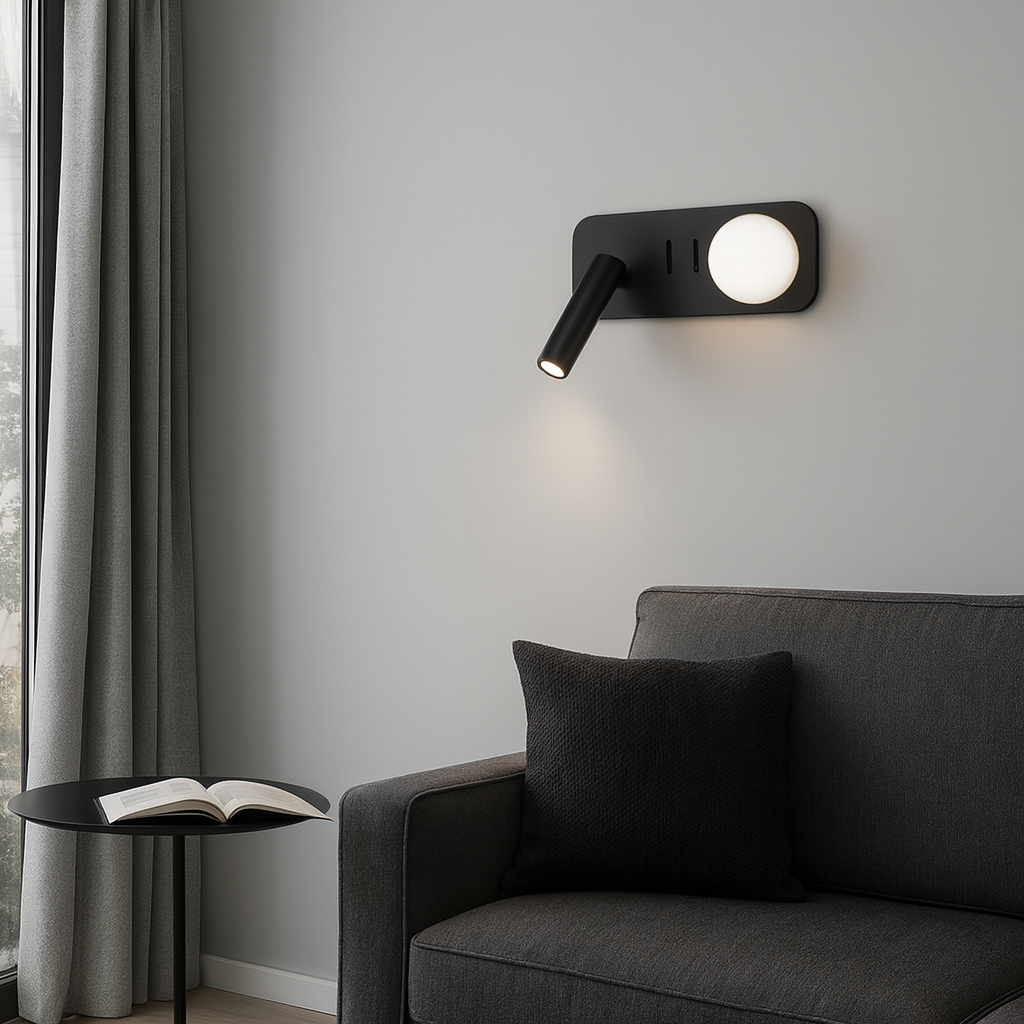 Настінний світильник чорний зі спотом та вимикачем лівий L-20 cm Led 4,9W Black Tube Bollo 250818-100005775