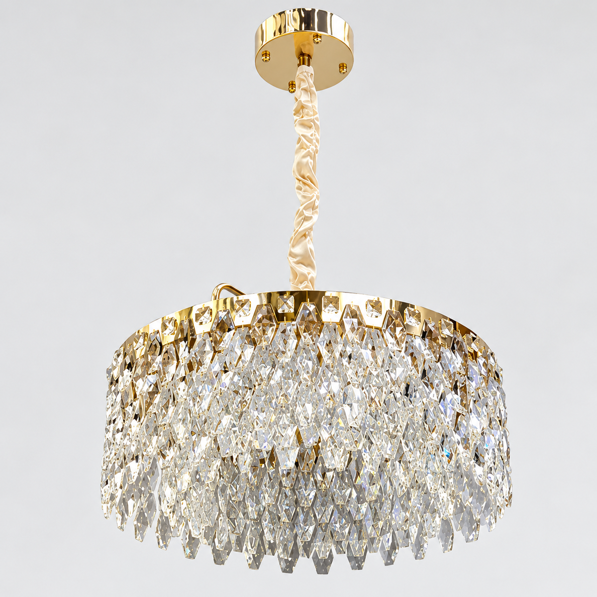 Люстри підвісні золоті з кришталевим плафоном D - 50 cm / 60 cm / 80 cm Led 60W / 76W / 94W Gold Crystal Coliseum 260935-100009039