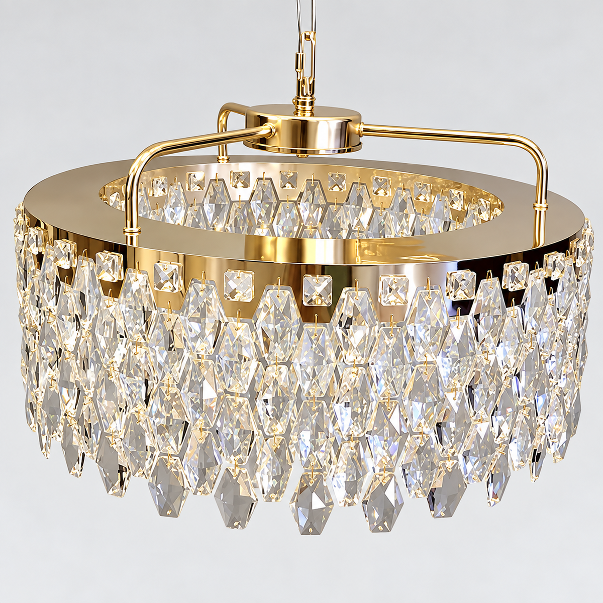 Люстри підвісні золоті з кришталевим плафоном D - 50 cm / 60 cm / 80 cm Led 60W / 76W / 94W Gold Crystal Coliseum 260935-100009039