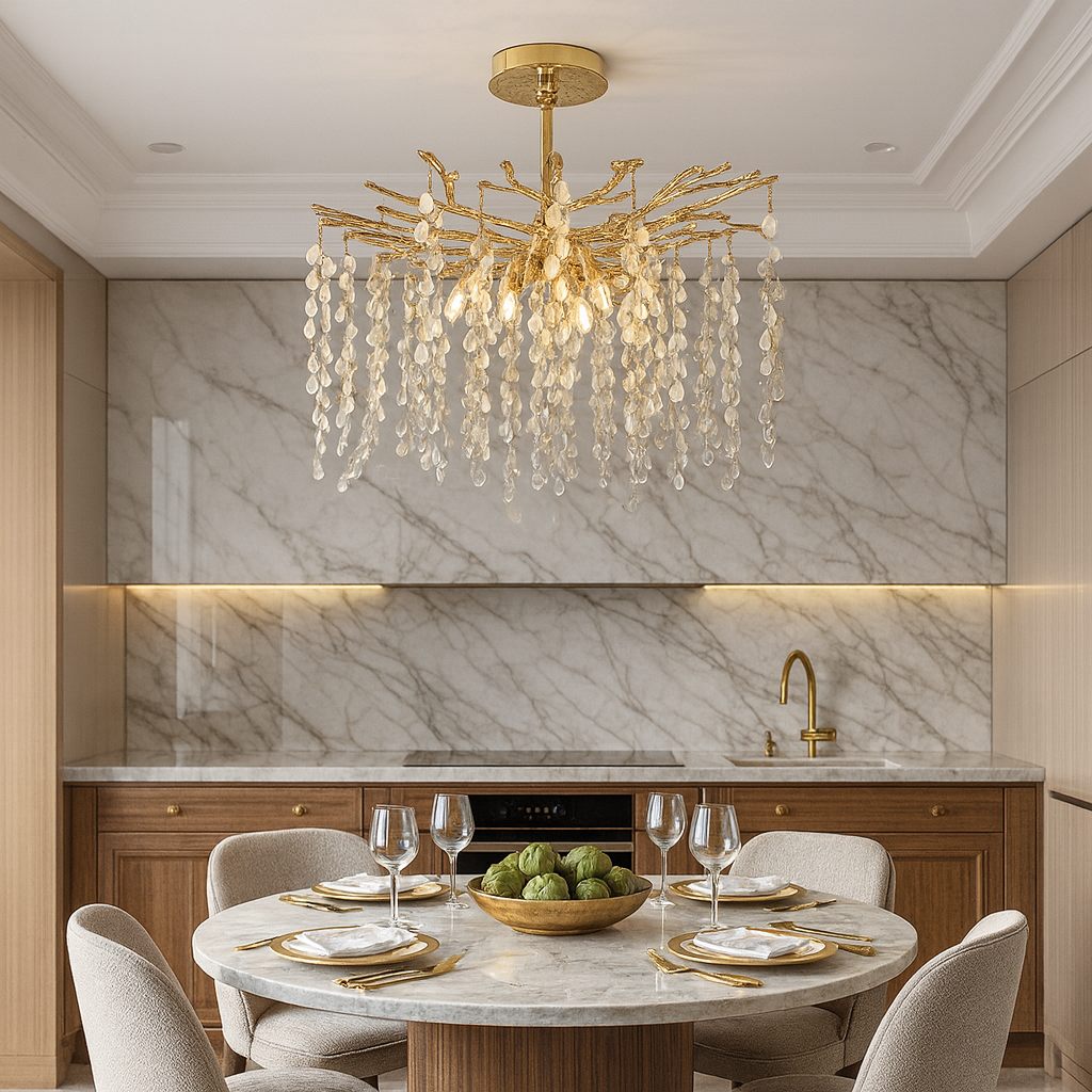 Люстра золота з кришталевими краплинами D-48 cm E14x6 Gold Crystal Drops 251153-100006738