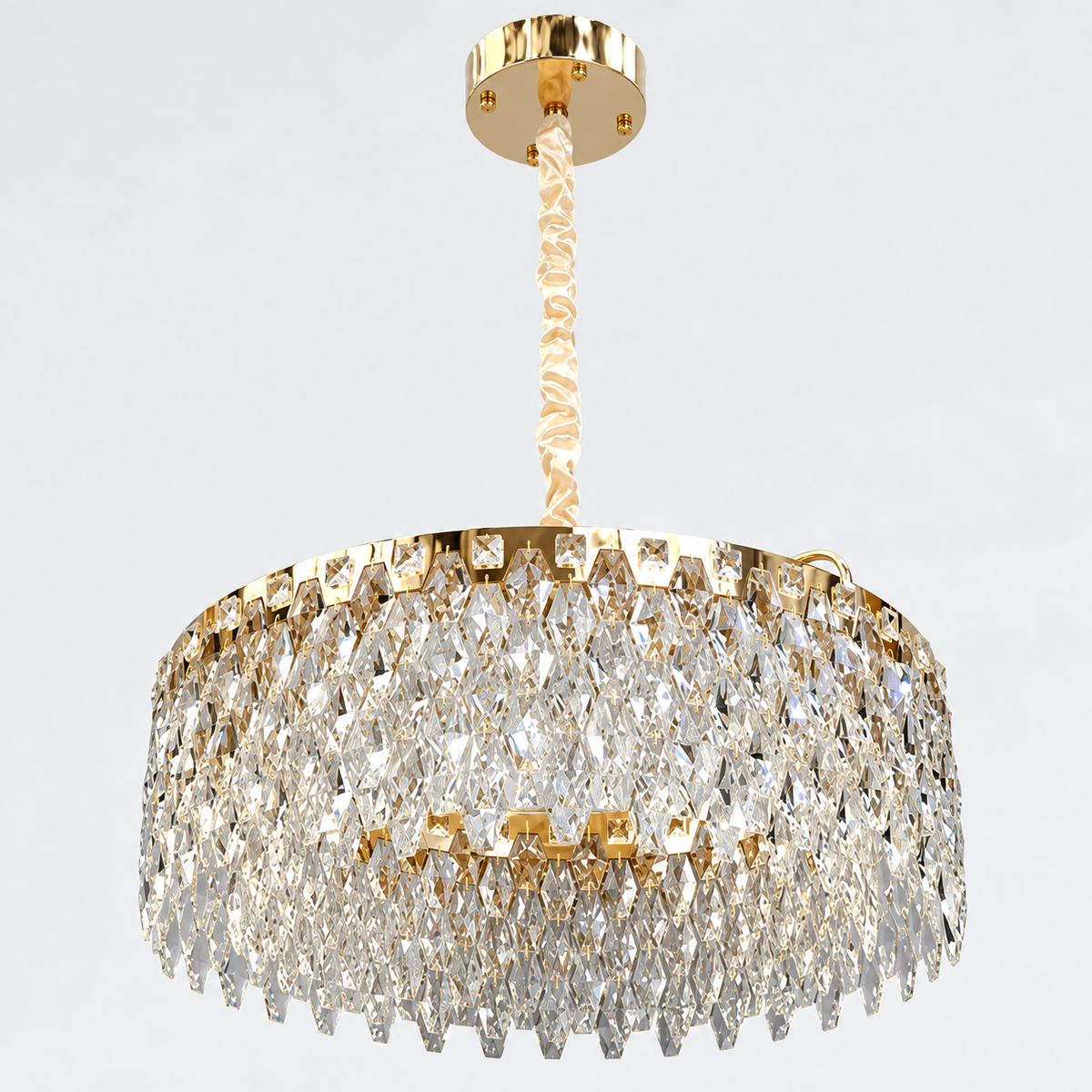 Люстри підвісні золоті з кришталевим плафоном D - 50 cm / 60 cm / 80 cm Led 60W / 76W / 94W Gold Crystal Coliseum 260935-100009039