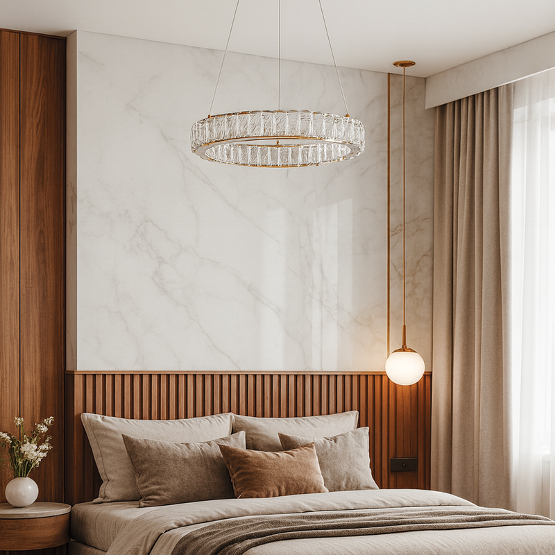 Люстра золота кільцева з кришталевим плафоном з візерунком D-50 cm / D-60 cm  Led 59W / 69W Gold Crystal Lattice Nice 251235-100006778