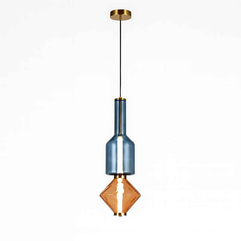 Світильник золотий підвісний з декоративним плафоном H-55 cm Led 8W Gold Beige clear+blue Colour 250931-100006139