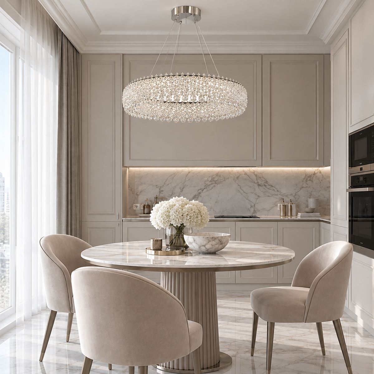 Люстри срібні підвісні D - 50 cm / 60 cm / 80 cm Led 65W / 75W / 103W Chrome Win Crystal 260935-100009042