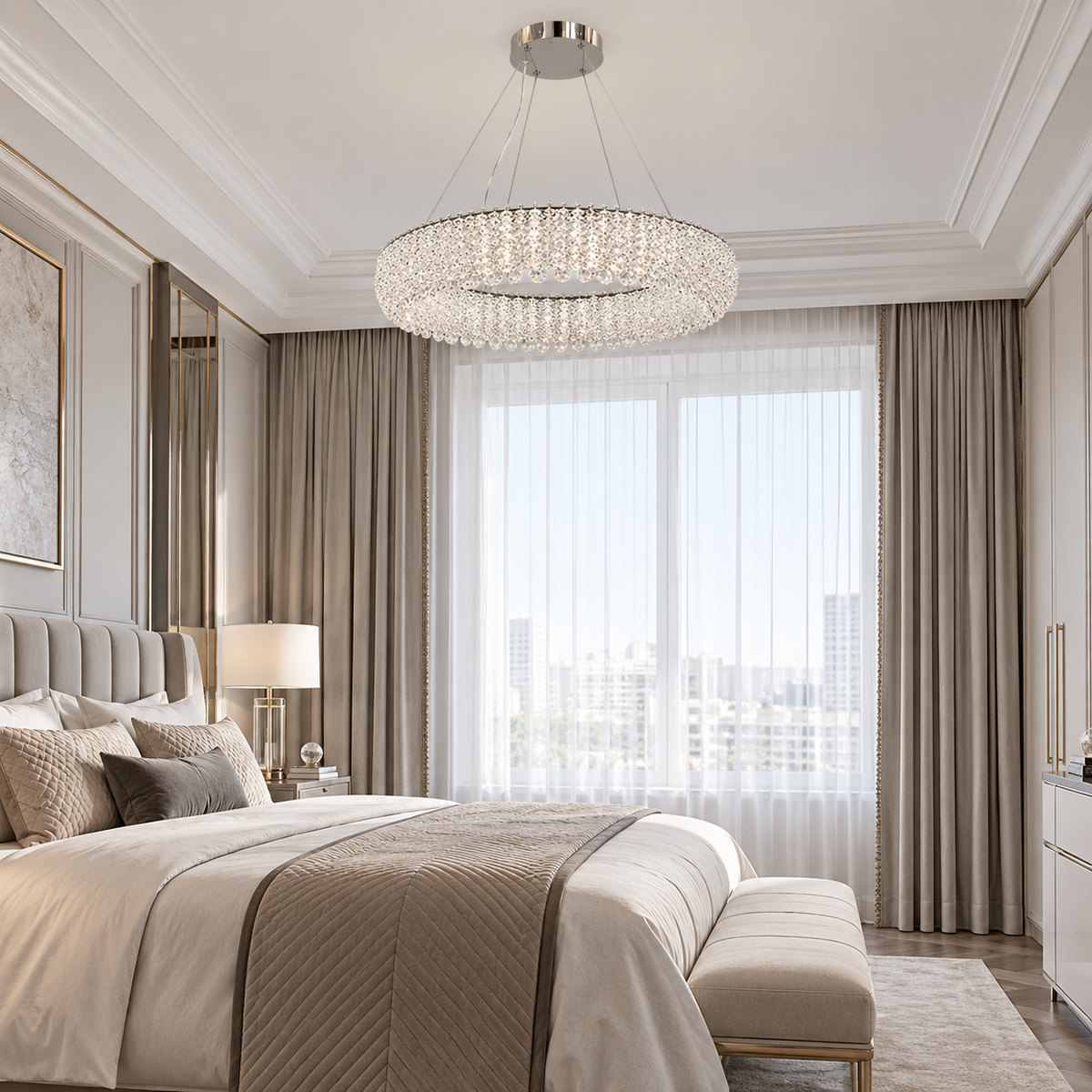 Люстри срібні підвісні D - 50 cm / 60 cm / 80 cm Led 65W / 75W / 103W Chrome Win Crystal 260935-100009042