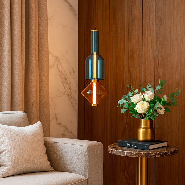 Світильник золотий підвісний з декоративним плафоном H-55 cm Led 8W Gold Beige clear+blue Colour 250931-100006139