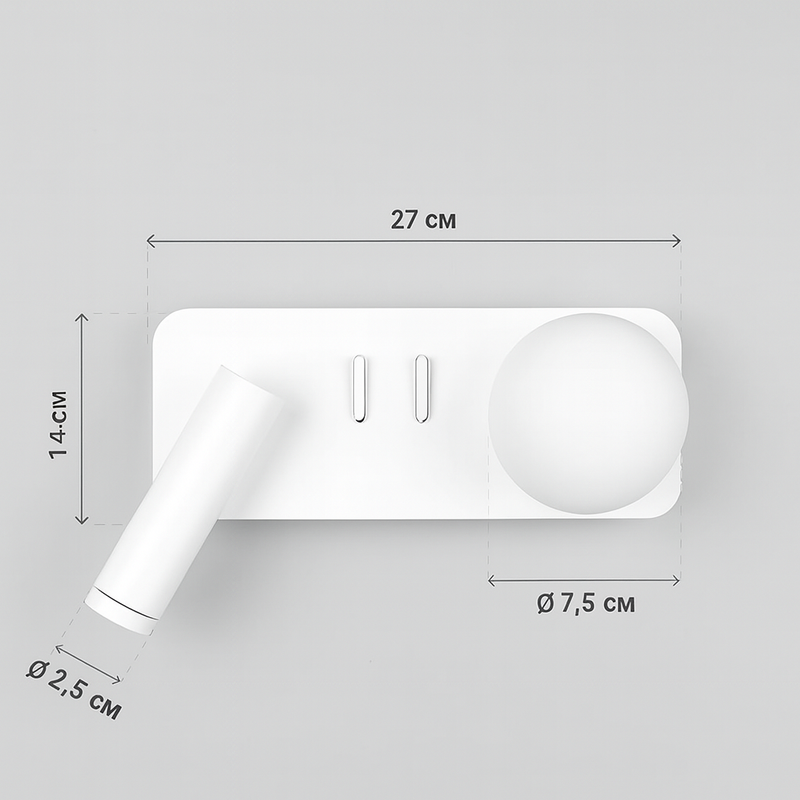 Настінний світильник білий зі спотом лівий L-27 cm Led 4,9W White Tube Bollo 250818-100005776