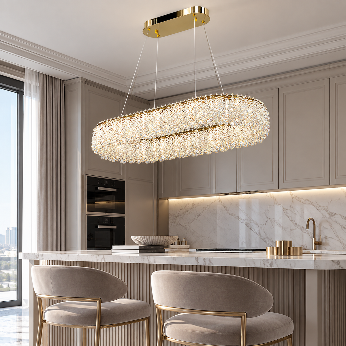 Люстра золота видовжена з кришталевим плафоном  L - 80,5 cm Led 80W Gold Win Crystal 260935-100009044