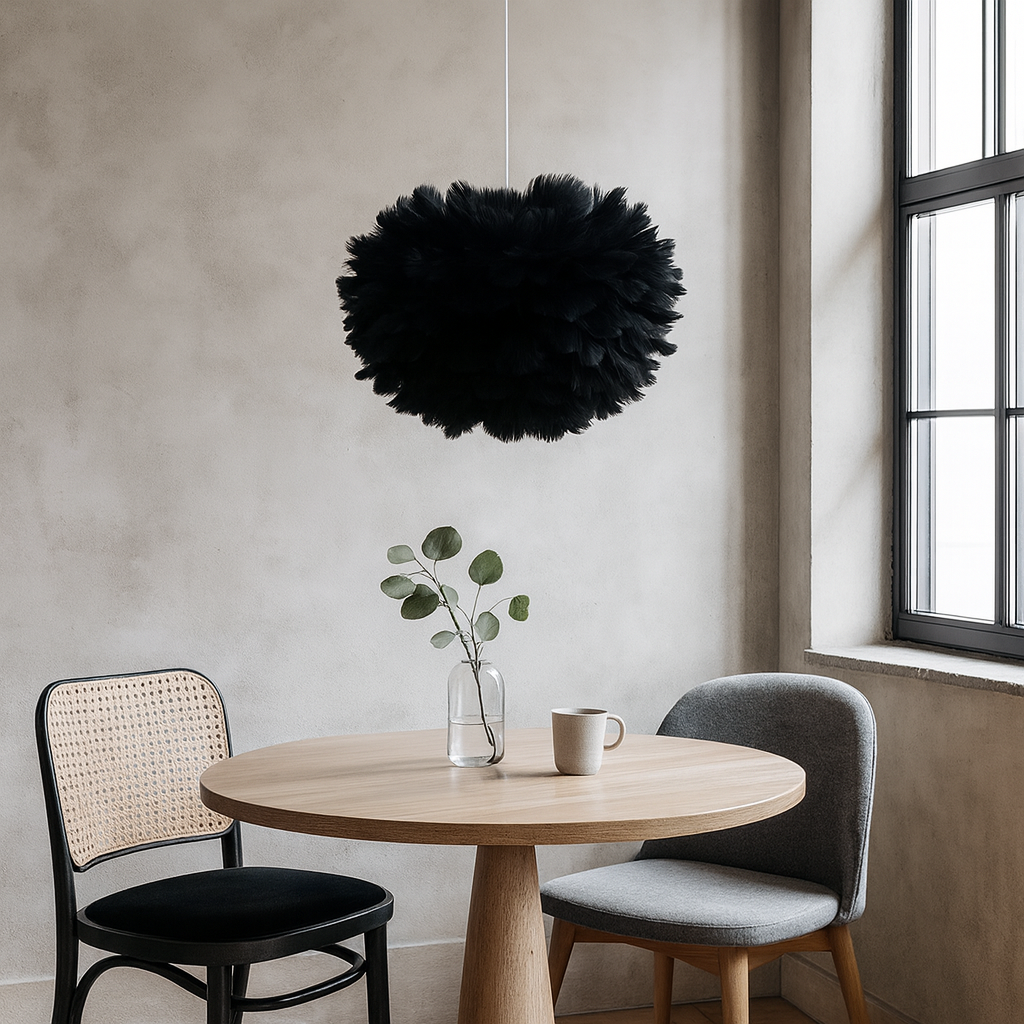 Люстра підвісна з чорним плафоном з пір'я D-40 cm/ 60 cm E27 Перо Black Feather 260718-100008462