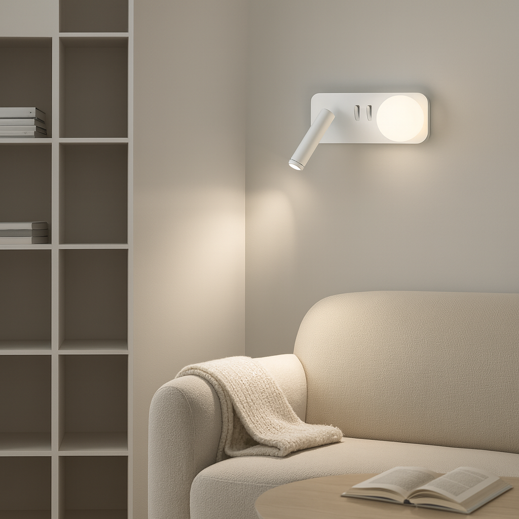 Настінний світильник білий зі спотом лівий L-20 cm Led 4,9W White Tube Bollo 250818-100005776