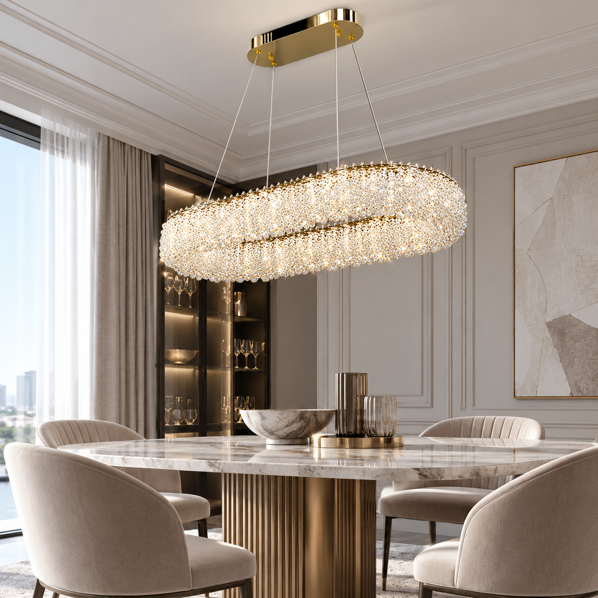 Люстра золота видовжена з кришталевим плафоном  L - 80,5 cm Led 80W Gold Win Crystal 260935-100009044