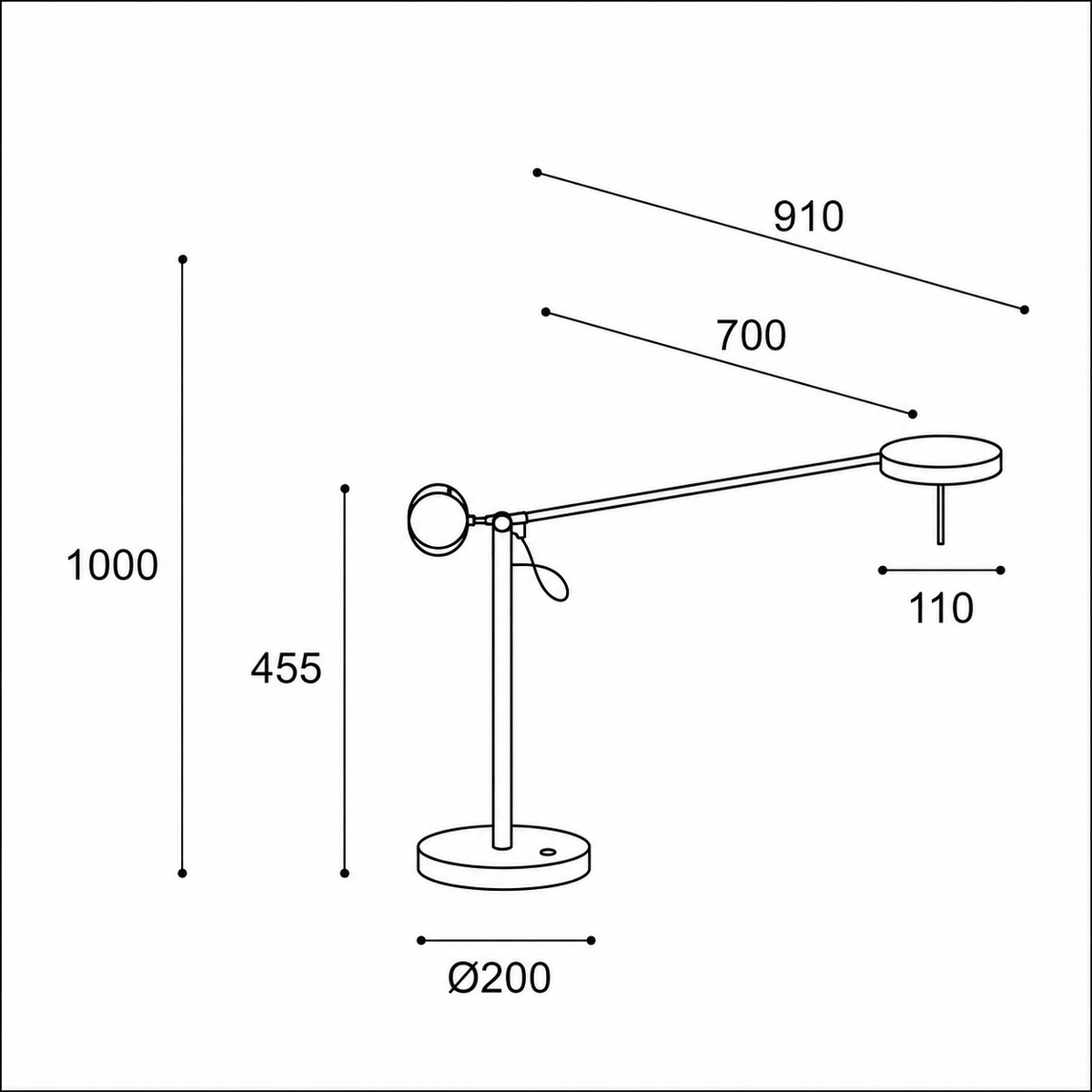 Настільна лампа чорна поворотна H-100 cm W-91 cm Led 10W 3000K Black Slim Groky 260866-100008548
