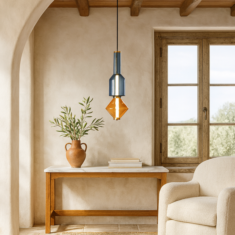Світильник золотий підвісний з декоративним плафоном H-55 cm Led 8W Gold Beige clear+blue Colour 250931-100006139