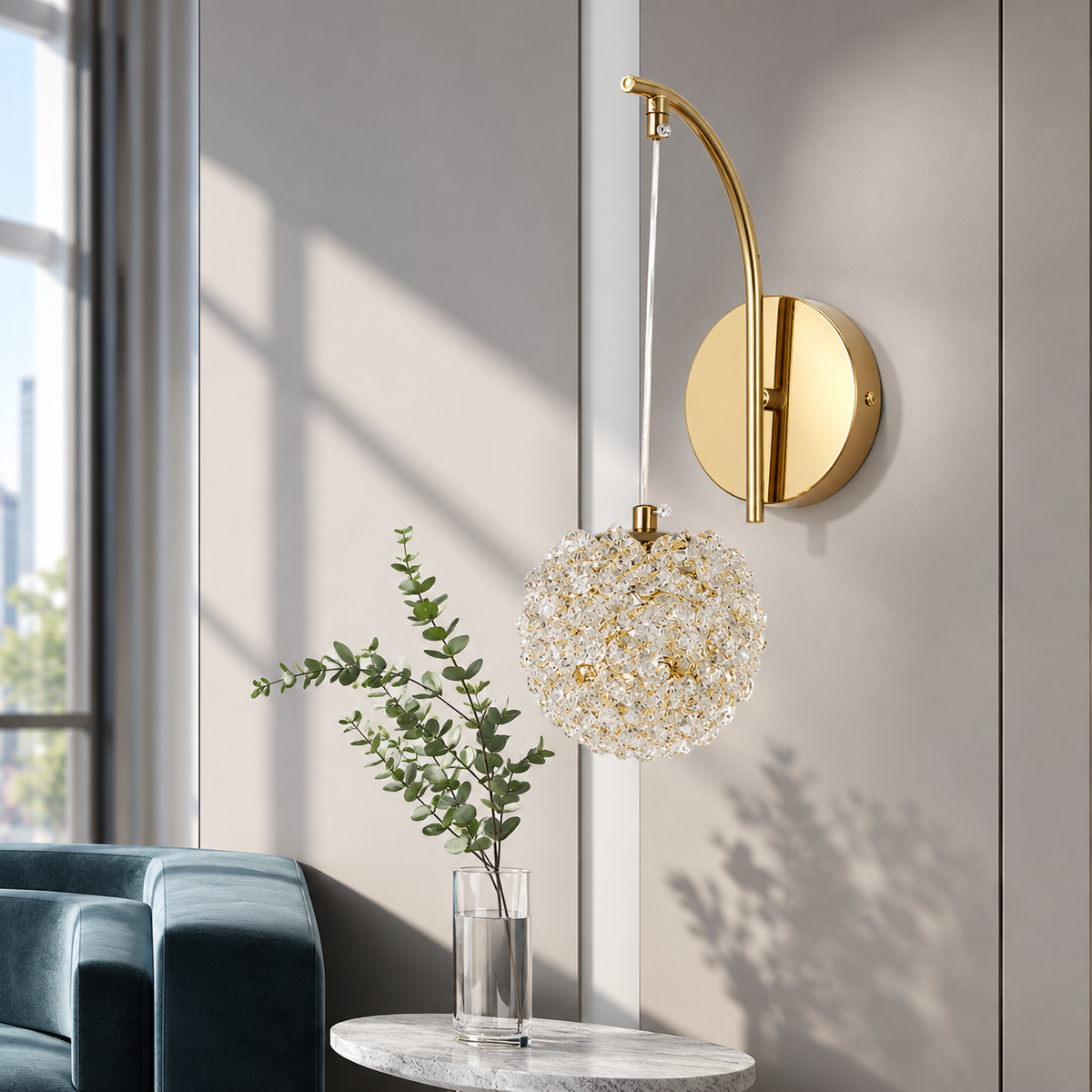 Настінний світильник золотий D-12 cm H-34 cm G9 Gold Luxury ball 260218-100007425