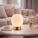 Лампа настільна золота з білим ребристим плафоном H-14,2 cm Led 1,8W White Stripes Bulb 260240-100007500