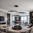 Люстра підвісна чорна з пультом та димуванням D-42+52+62 cm Led 200W Wavy ring Black 250235-100004201