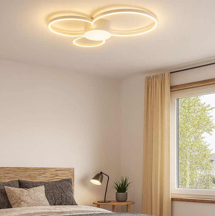 Люстра біла стельова світлодіодна Потрійне коло з пультом L-58 cm H-7 cm Led White Trio Rings 250731-100005460