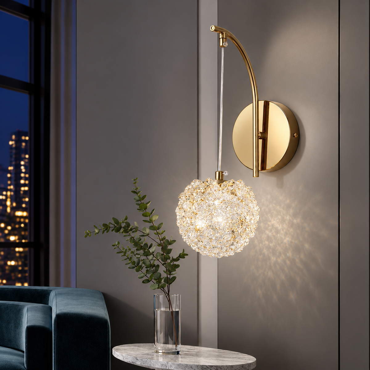 Настінний світильник золотий D-12 cm H-34 cm G9 Gold Luxury ball 260218-100007425