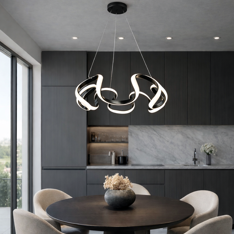 Люстра чорна підвісна з хвилястим плафоном D-50 cm Led 80W Black Curves circle 260188-100007089