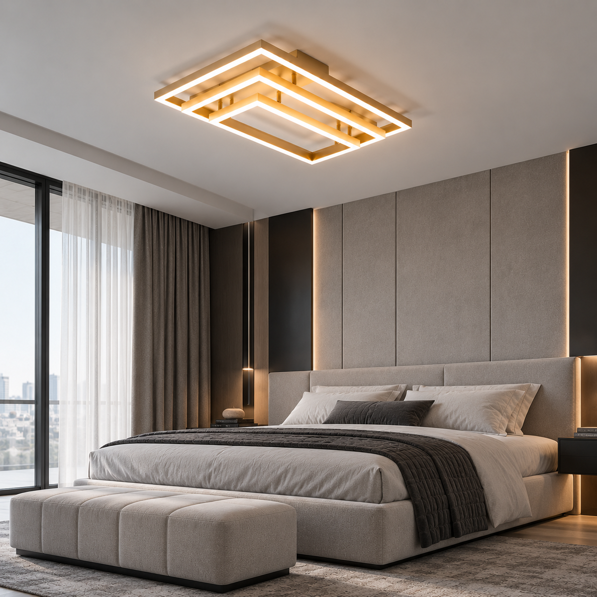 Стельова люстра з пультом L-80 см W-40 см 3000К-6000К Brushed Gold Rectangle 240419-100003165