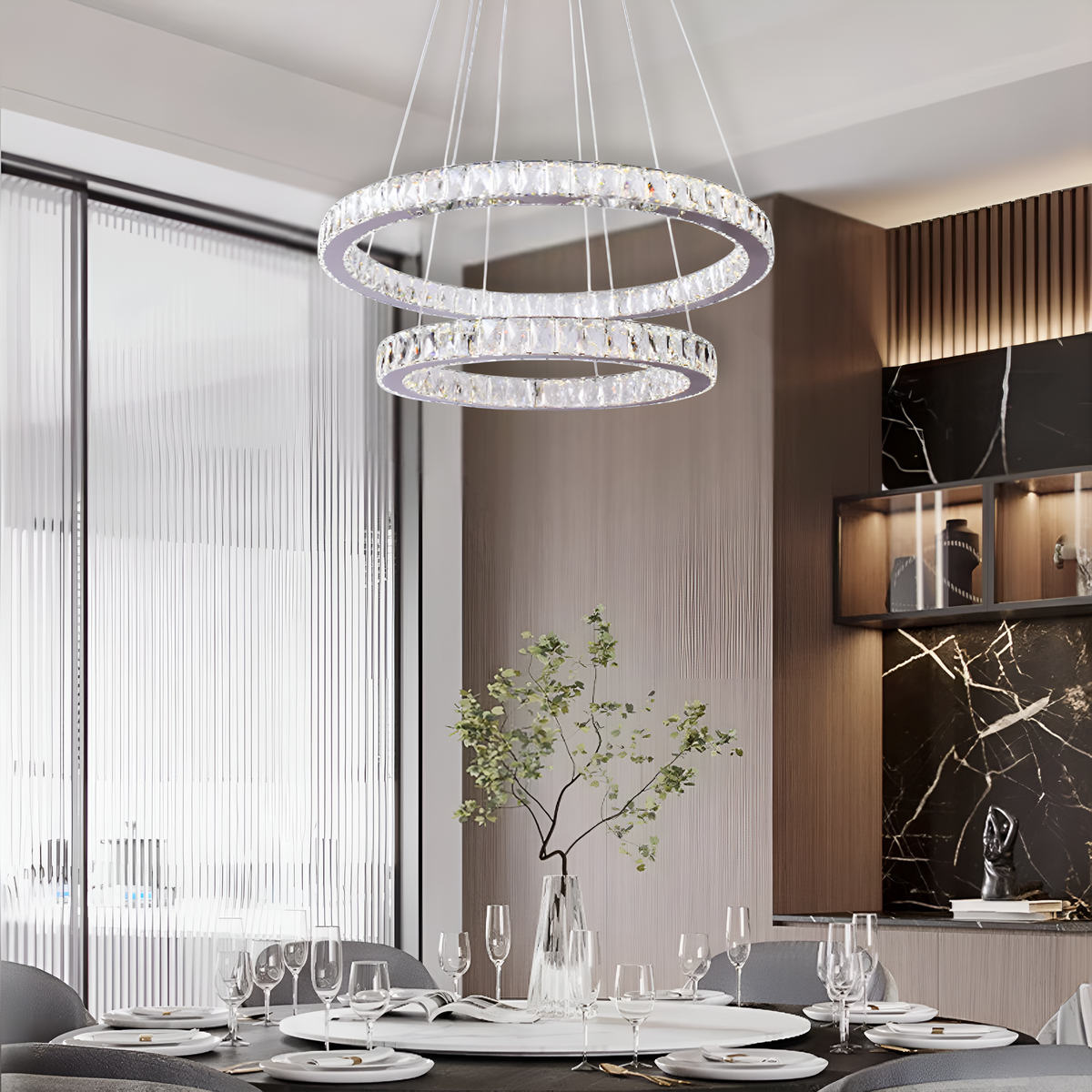 Люстра Double Crystal Rings 60 cm + 40 cm Chrome 250676-100005135