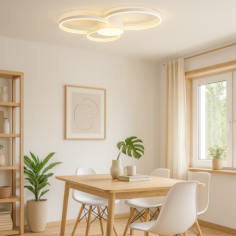 Люстра біла стельова світлодіодна Потрійне коло з пультом L-58 cm H-7 cm Led White Trio Rings 250731-100005460