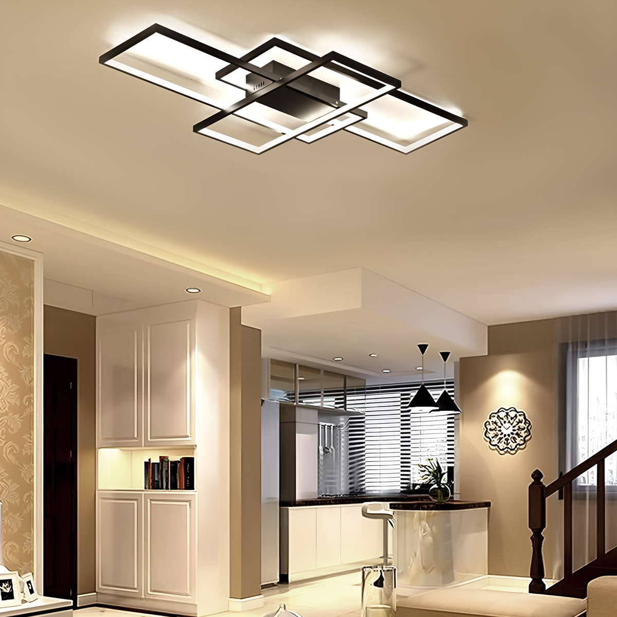 Люстра світлодіодна стельова з пультом Geometry Black 66W 250431-100004657