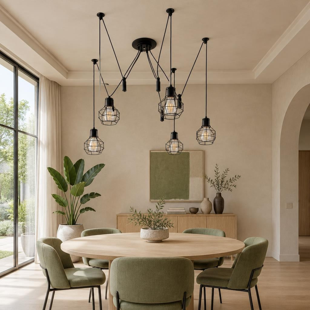 Візуалізація: Підвісний світильник з кількома металевими плафонами нестандартної форми # Кількість ламп_5 шт