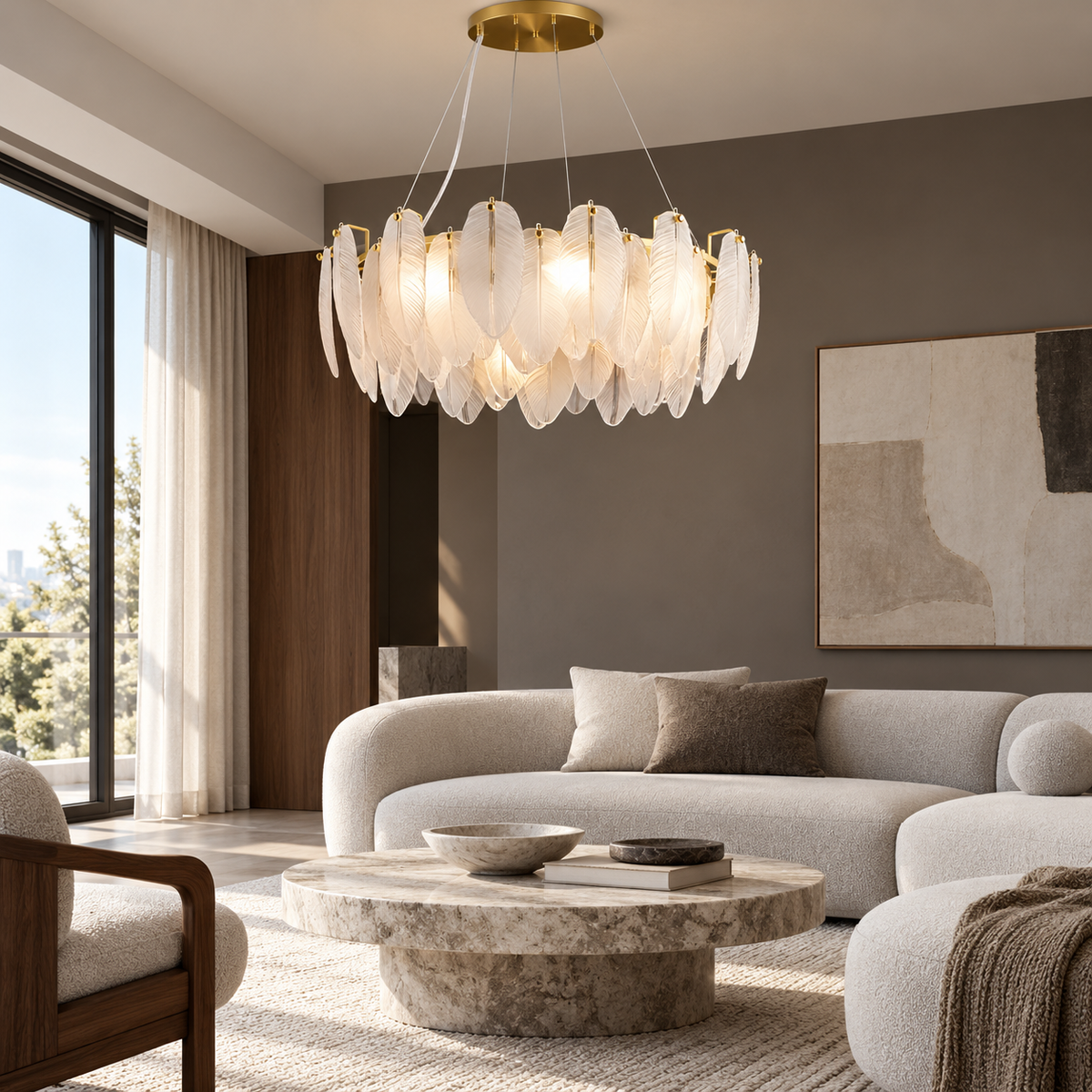 Підвісні люстри D-50 /60 /80 cm E27 Gold+White Feathers 260118-100007055