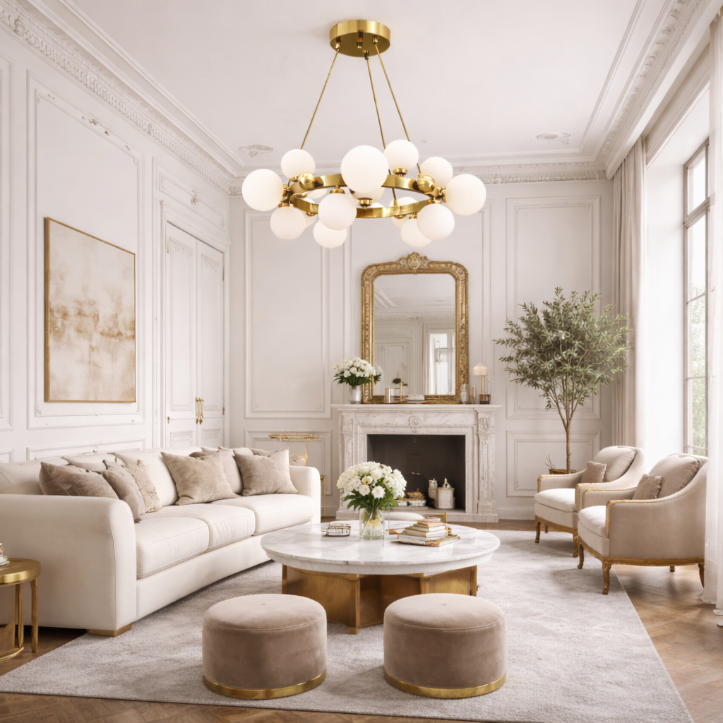 Люстра підвісна золота з білими плафонами D-92 cm G9x18 Gold + White Bubbles 260135-100007317