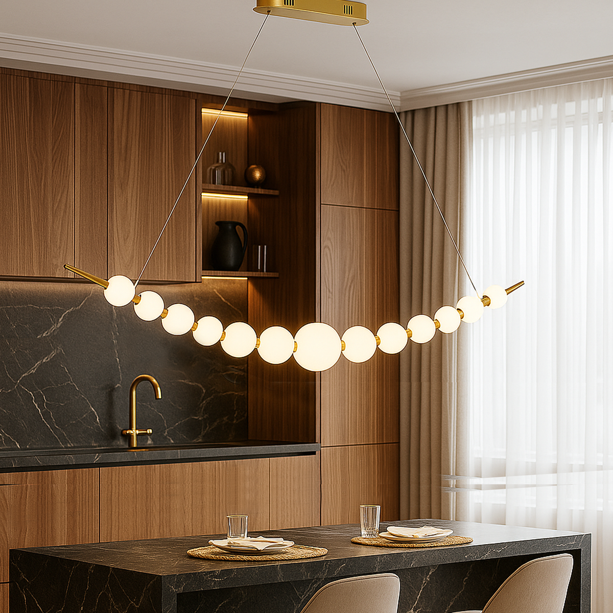 Люстра золота підвісна з круглими плафонами L-110 cm Led 24W White Pearl Arc 251118-100006509