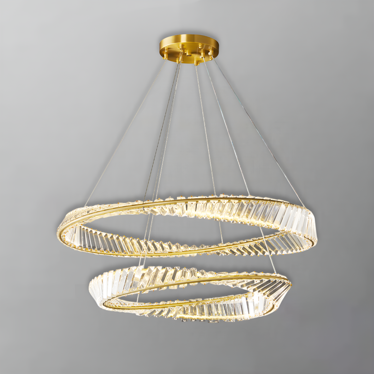 Люстра Double Spir Crystal Rings 60 cm + 40 cm Gold 250676-100005148