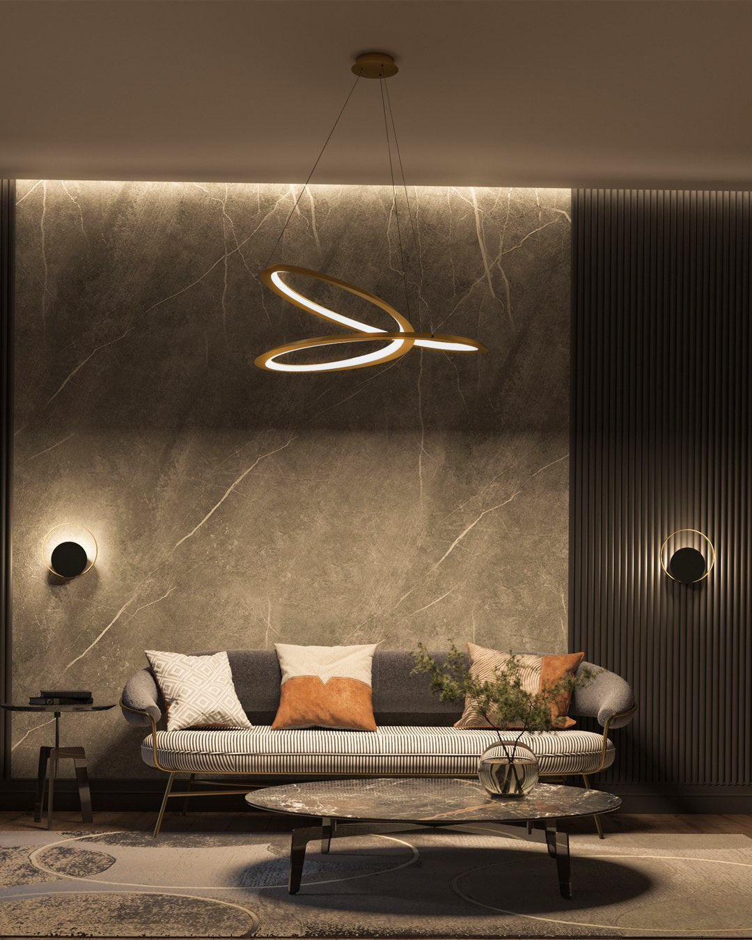 Підвісні світильники золоті 4000К Gold D-52 cm/ 76 cm Led 30W / 40W Gold Helix 231026-100002679