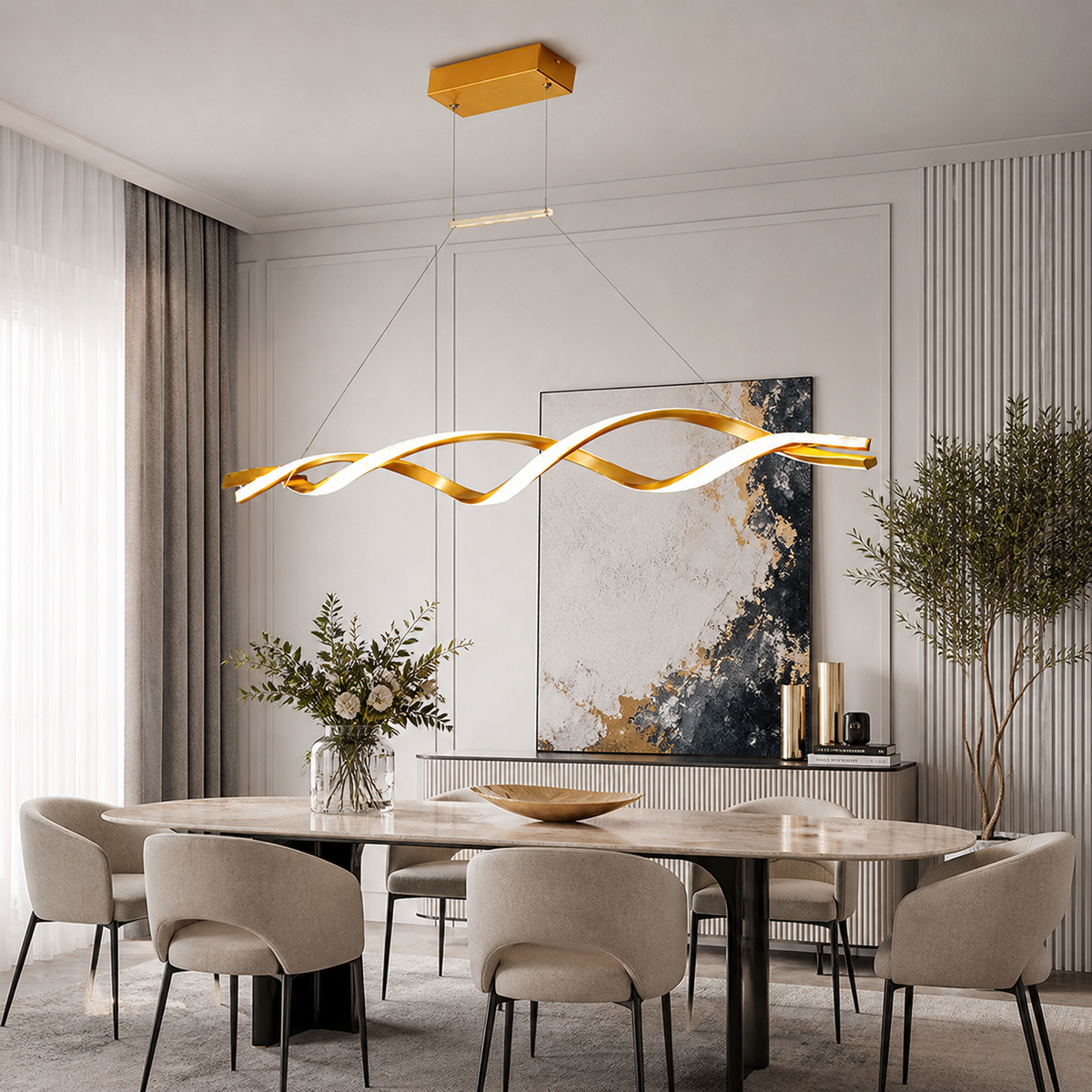 Люстра підвісна золота L-100 см / L-120 см Led 38W / 46W Gold Gemo Wave 231118-100002838