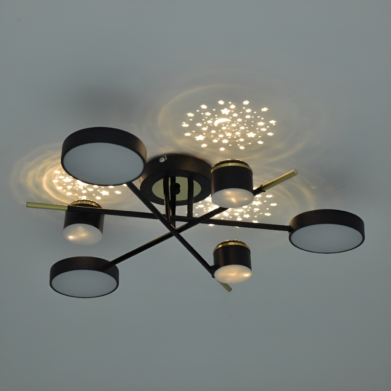 Люстра стельова з зоряним небом чорна з золотом з пультом Led Black Stars 250764-100005657