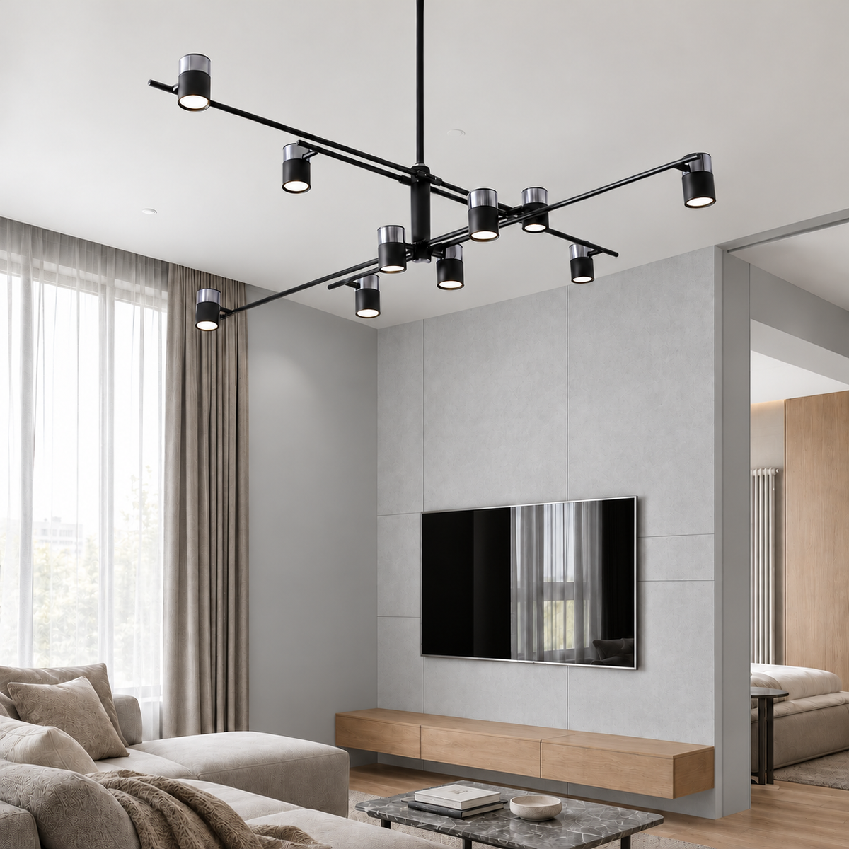 Люстра D-130 cm GU10 Black+Chrome Супутник Spoon 10 261019-100009130