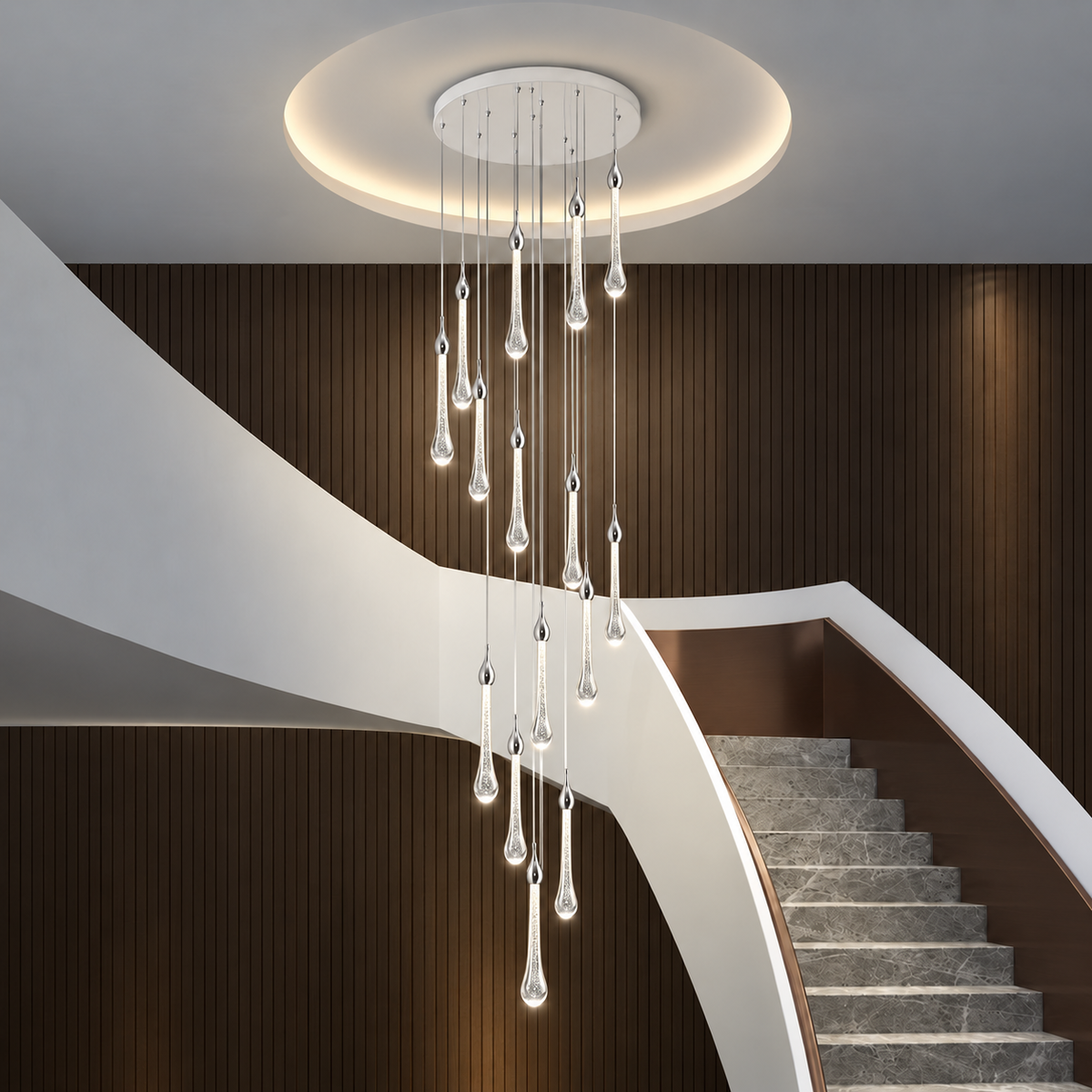 Каскадні люстри срібні D-40 cm / D-50 cm Led Chrome+White Cascade 261058-100009071