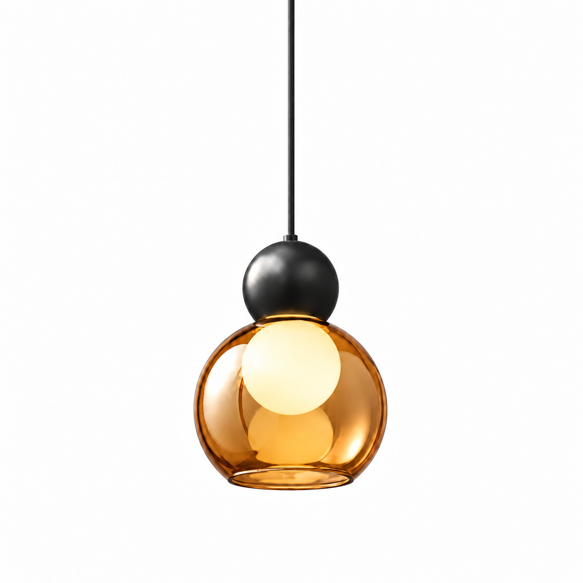 Підвісний світильник з бурштиновим плафоном D-10 cm E27 Black+Grey Ball 261019-100009076