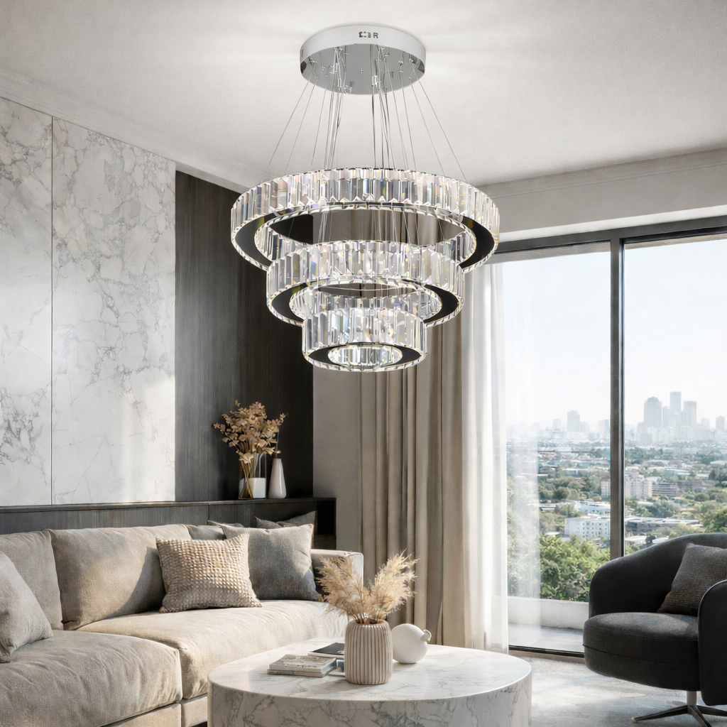 Підвісна люстра срібна D-60+40+20 cm Led Chrome Crystal 260322-100007650