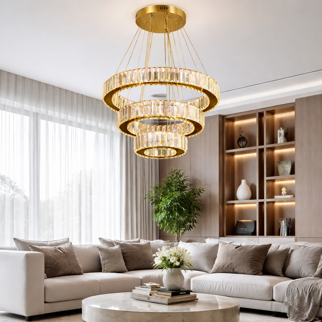 Підвісна люстра золота D-60+40+20 cm Led Gold Crystal 260322-100007651