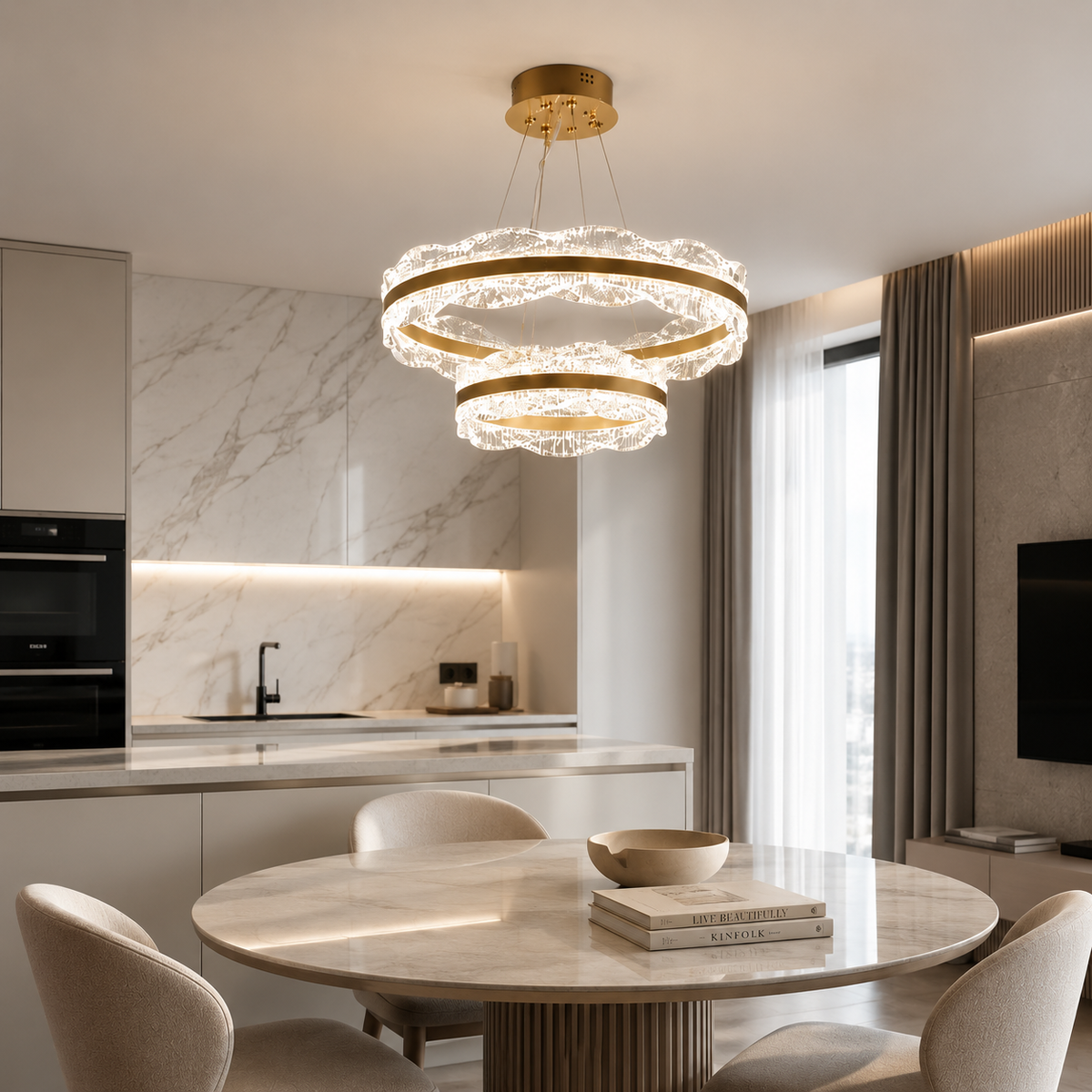 Підвісна люстра D-80+60 cm Led 92W 3000K-4000K Gold Ice 260718-100008398